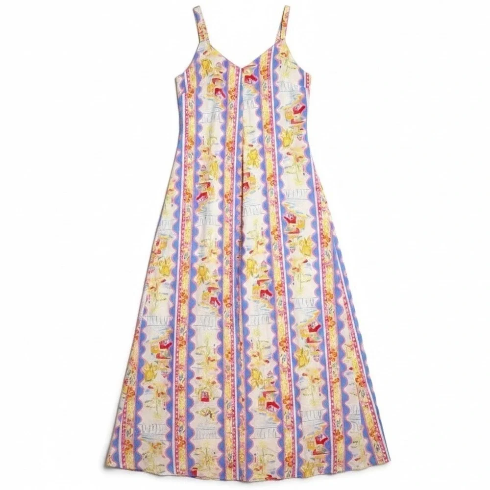 Label of Love Mediterranean Maxi Dress M Lemon Coastal Print